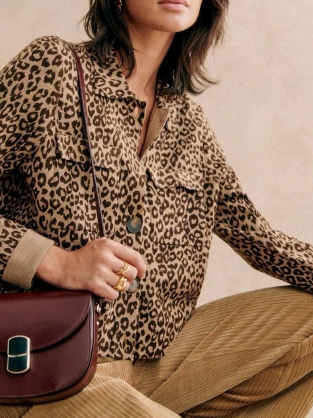 Sezane Leopard Print cardigan sweater